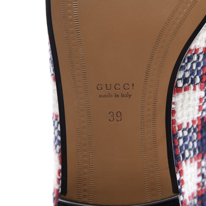 Gucci Vintage Tweed Check Horsebit Womens Jordaan Loafers 39 White Hibiscus Red Marine 9 of 11