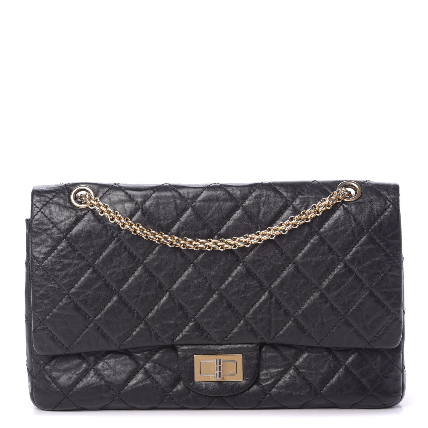 Aged Calfskin Quilted 2.55 Reissue 227 Flap Black