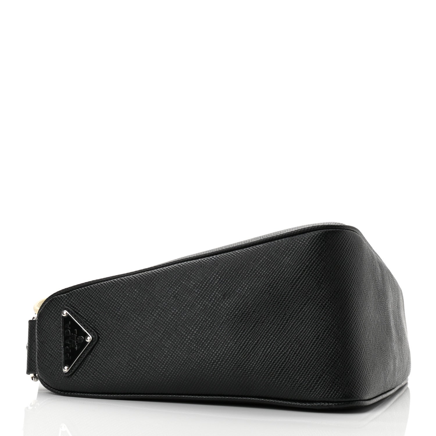 Prada Saffiano Cuir Triangle Logo Embossed Triangle Shoulder Bag Black 4 of 9