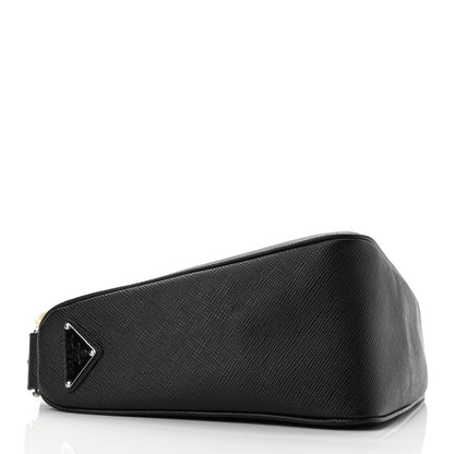 Prada Saffiano Cuir Triangle Logo Embossed Triangle Shoulder Bag Black 4 of 9