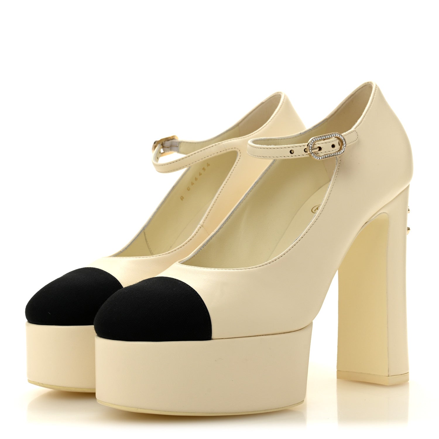 Chanel Lambskin Grosgrain Mary Jane Platform Pumps 38 Ivory Black 4 of 10