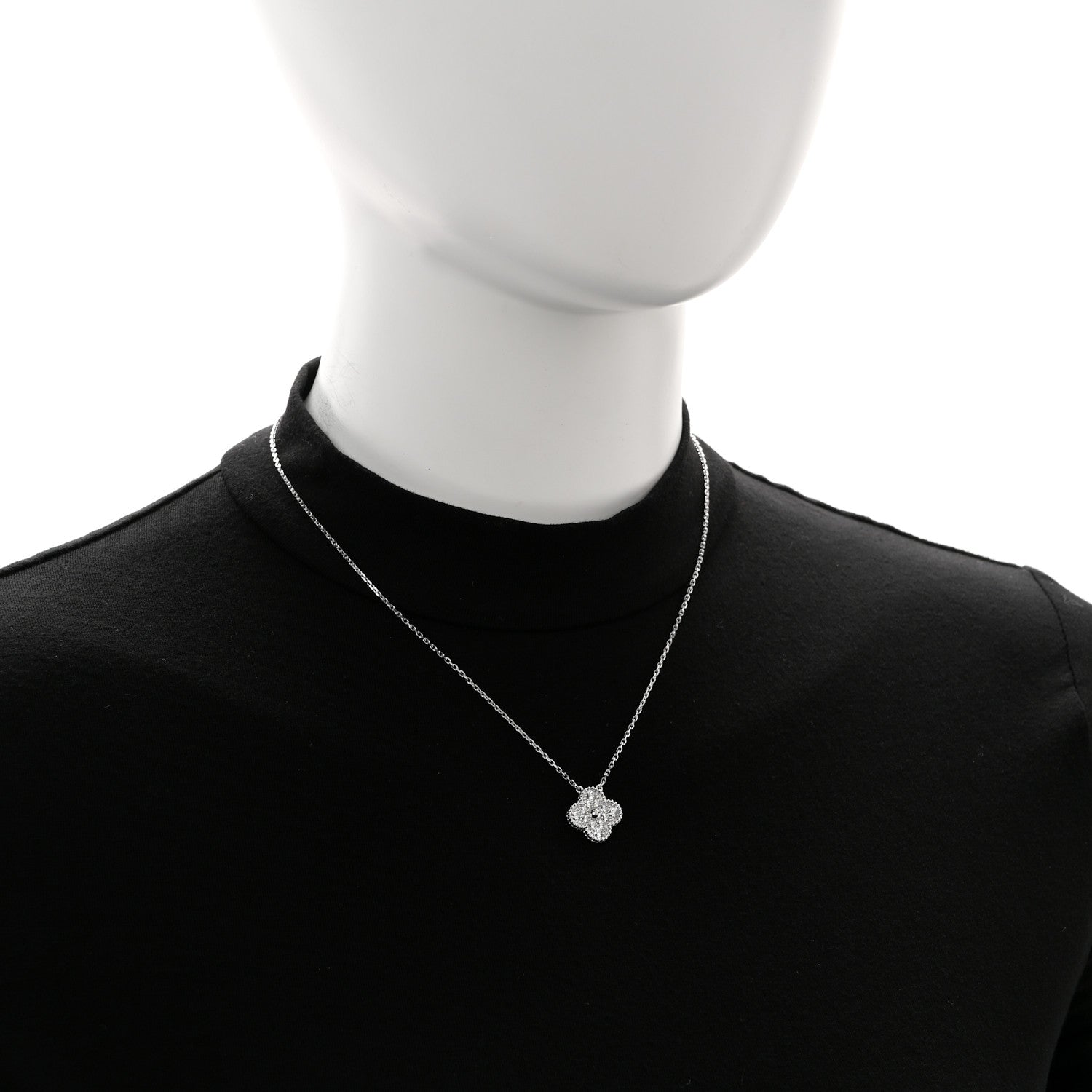 Van Cleef & Arpels 18K White Gold Diamond Vintage Alhambra Pendant Necklace 2 of 6