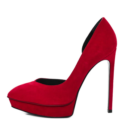 Saint Laurent Suede Janis 105 D'Orsay Pumps 37 New Red 1 of 9