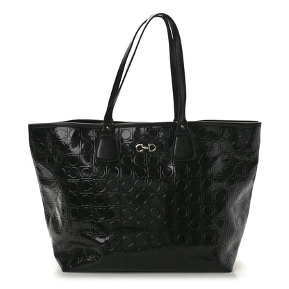 Salvatore Ferragamo Patent Gancini Embossed Tote Black 1 of 9