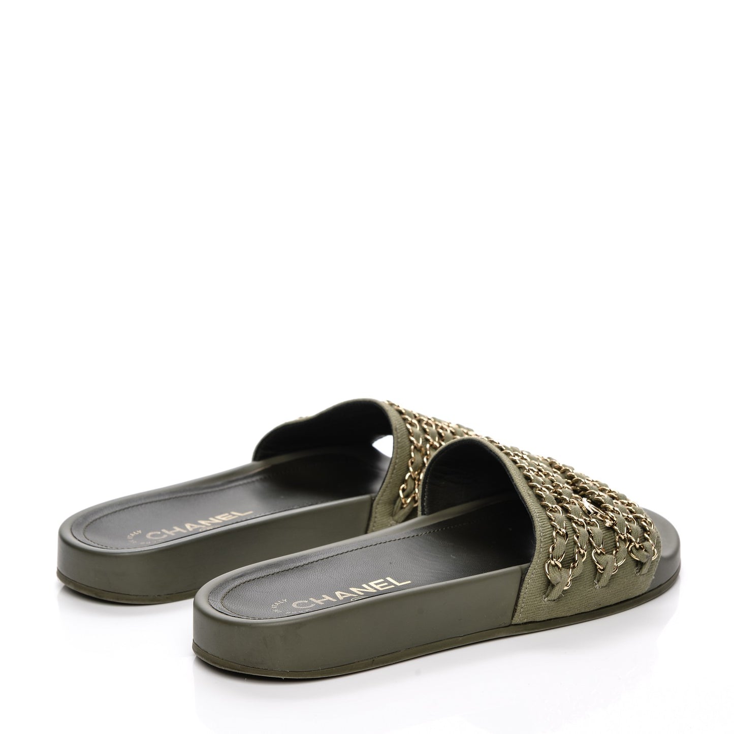 Canvas Chain Flat Sandals 38 Khaki