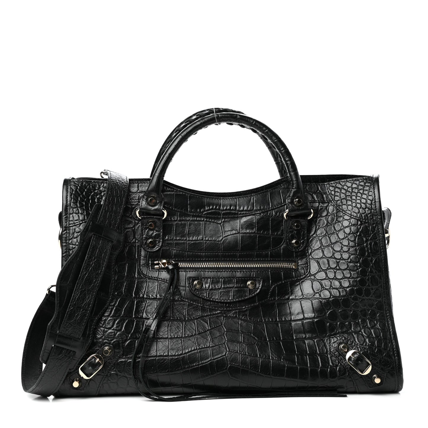 Calfskin Crocodile Embossed Classic Hardware City Black
