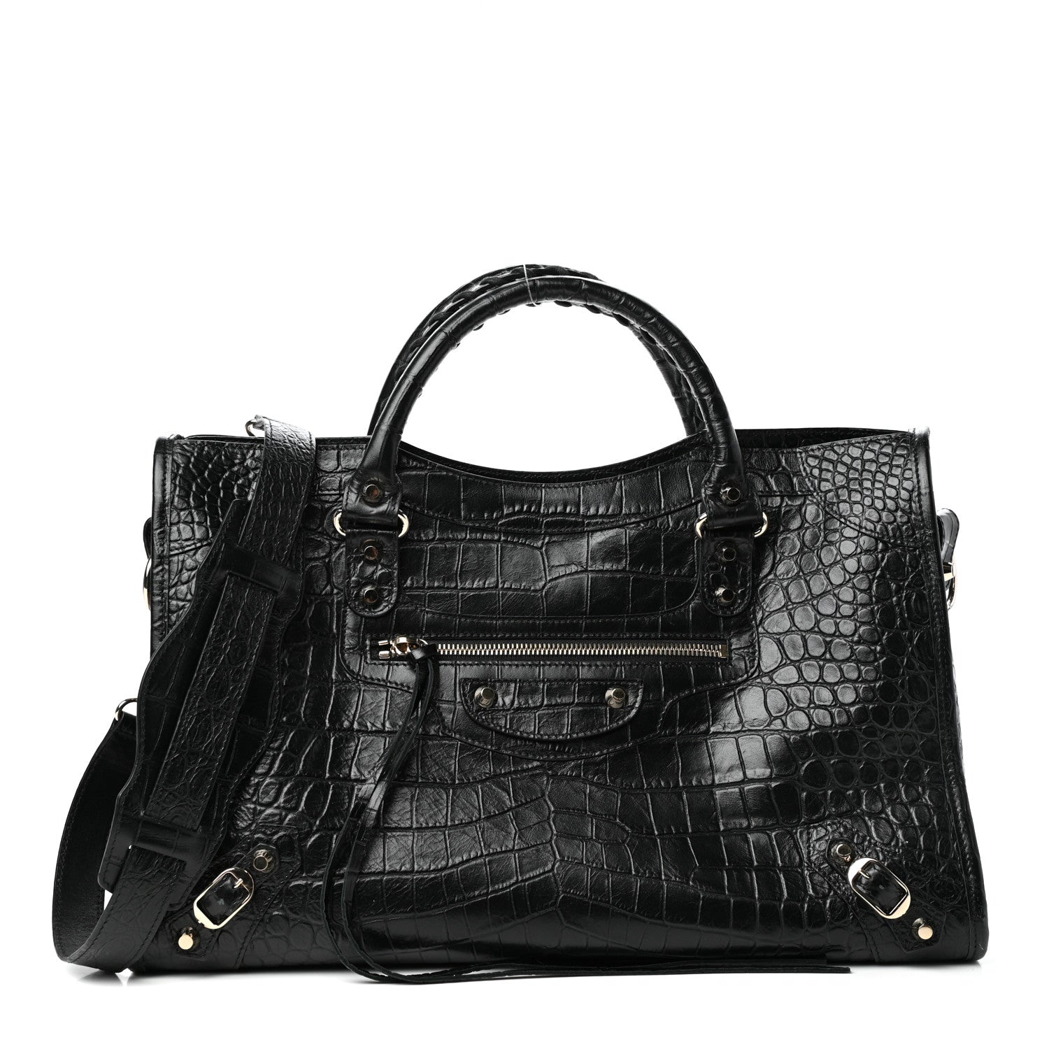 Balenciaga Calfskin Crocodile Embossed Classic Hardware City Black 1 of 10