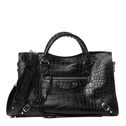 Balenciaga Calfskin Crocodile Embossed Classic Hardware City Black 1 of 10