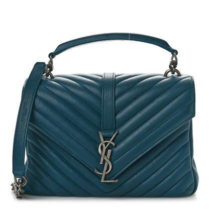Saint Laurent Sheepskin Matelasse Chevron Monogram Medium College Bag Petrol Green 1 of 11