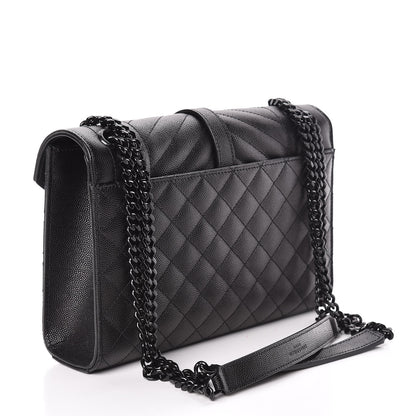 Saint Laurent Grain De Poudre Textured Mixed Matelasse Triquilt Medium Monogram Satchel Black 3 of 11