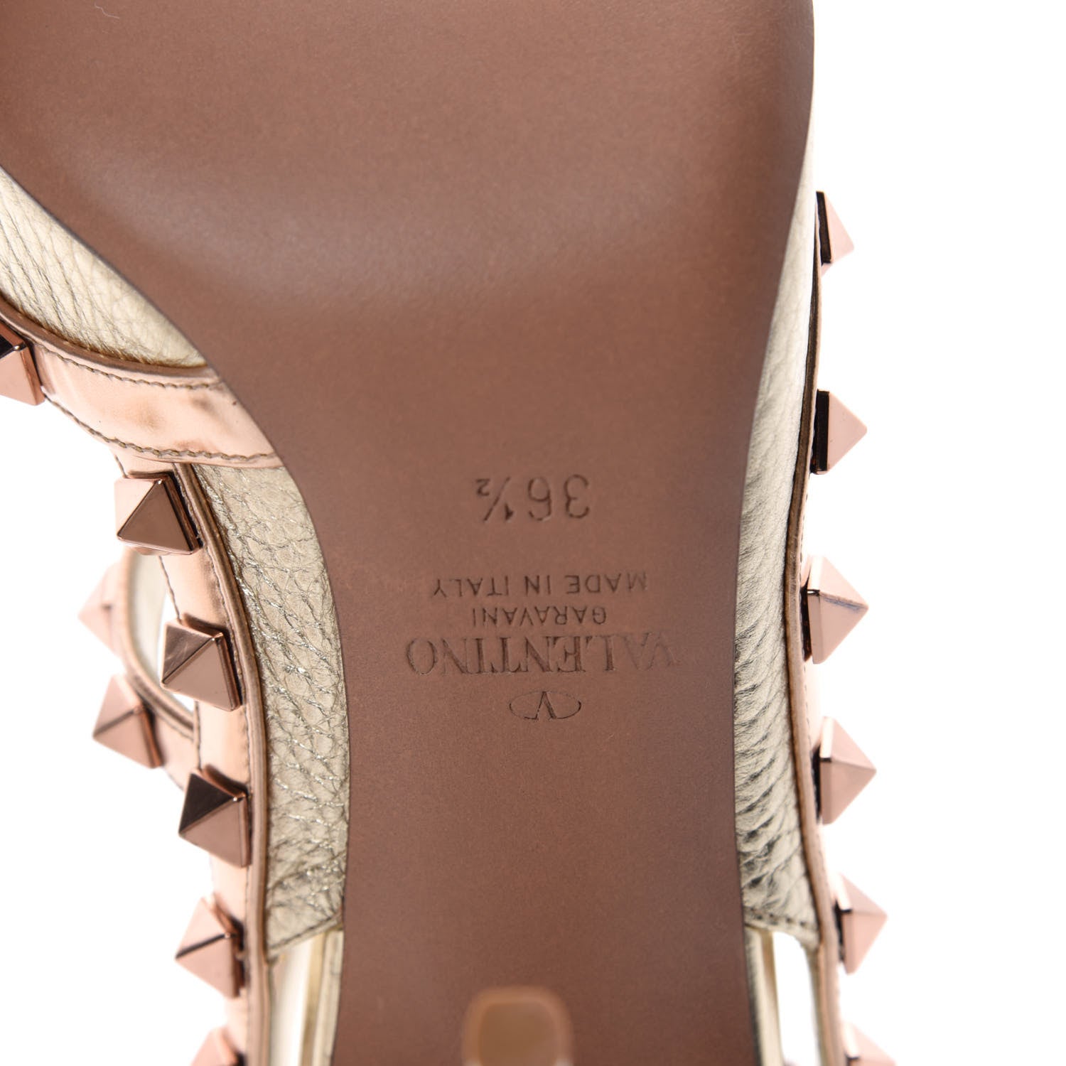 Valentino Garavani Metallic Pebbled Calfskin Rockstud Ankle Strap 100mm Pumps 36 Rame Sahara 7 of 10