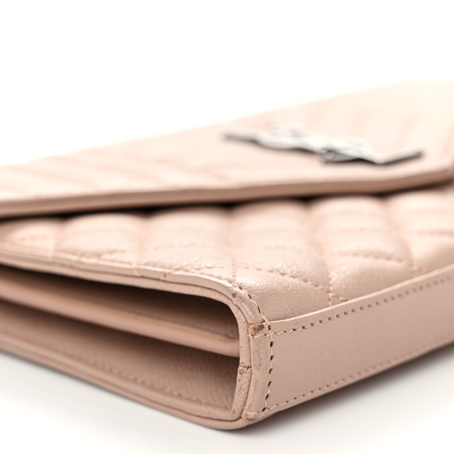 Saint Laurent Sheepskin Tri-Quilt Monogram Envelope Chain Wallet Dark Beige 9 of 12