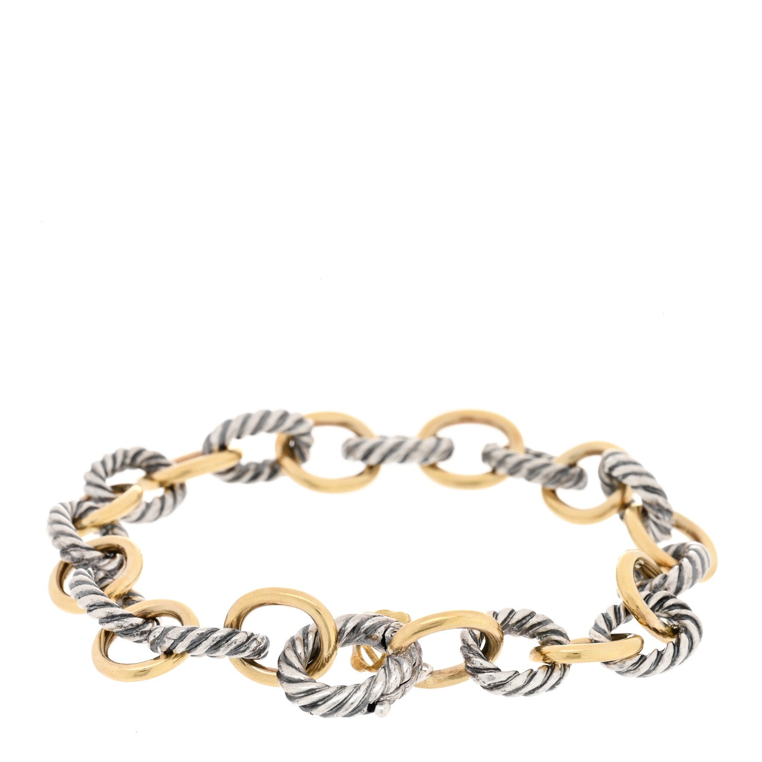 David Yurman Sterling Silver 18K Yellow Gold 10mm Medium Oval Link Bracelet 2 of 3