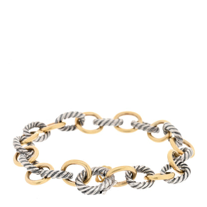 David Yurman Sterling Silver 18K Yellow Gold 10mm Medium Oval Link Bracelet 2 of 3