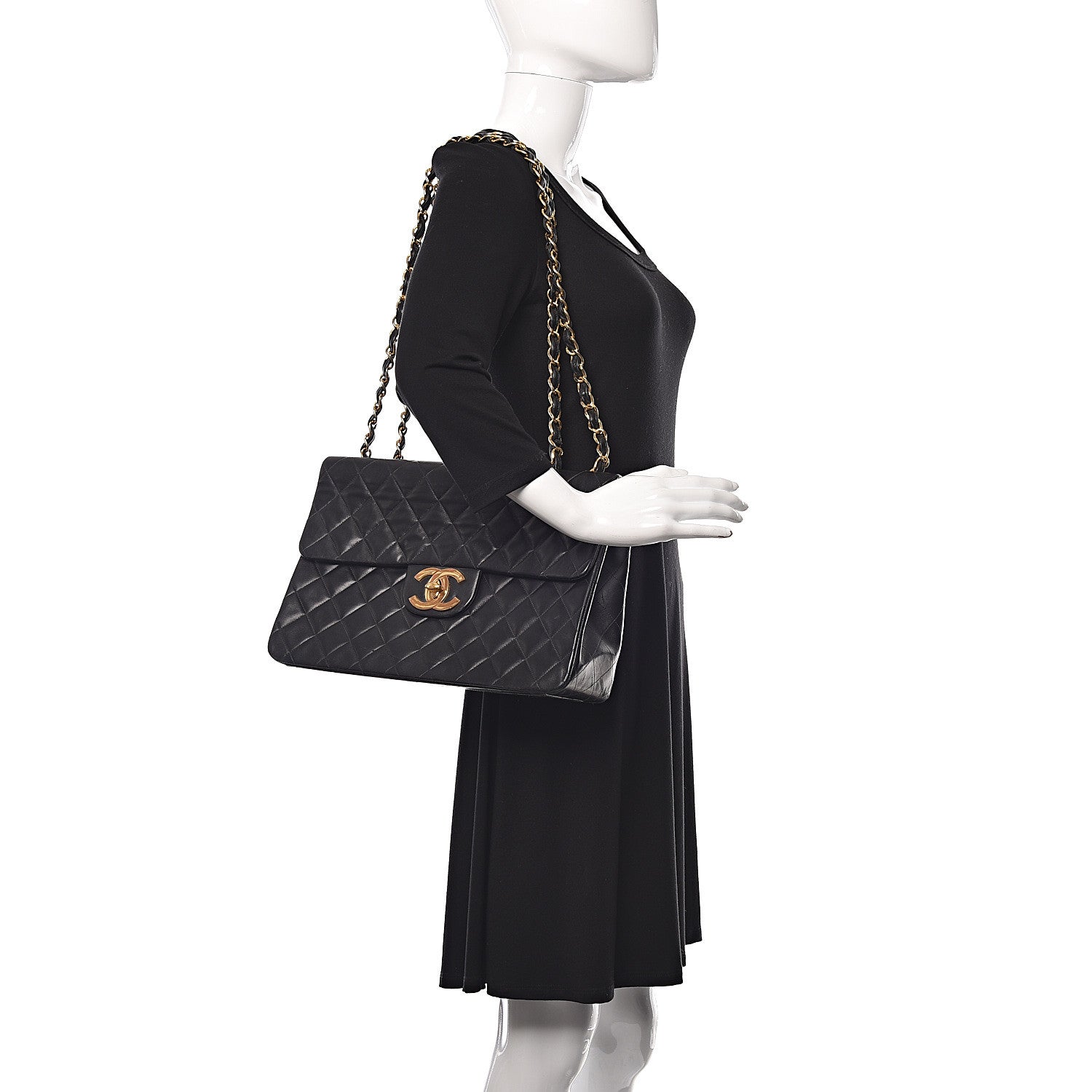 Chanel Lambskin Quilted XL Jumbo Single Flap Black 2 of 14