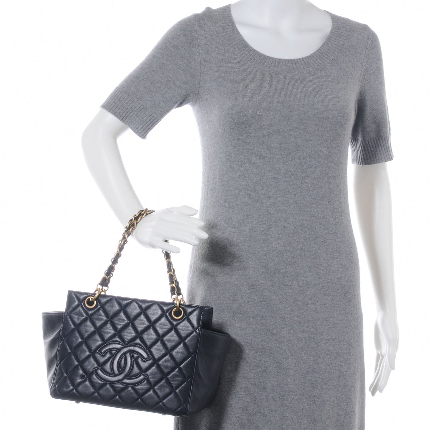 Lambskin Petit Timeless Shopping Tote PTT Navy Blue