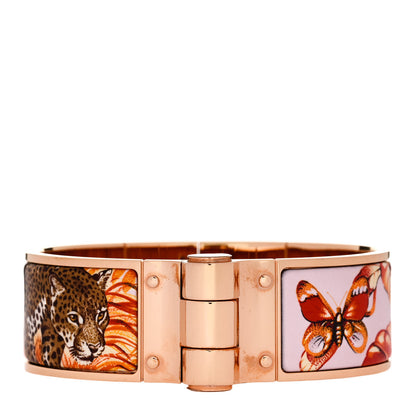 Hermes Enamel Printed Equateur Wide Hinged Bracelet L La Vie En Orange 1 of 5