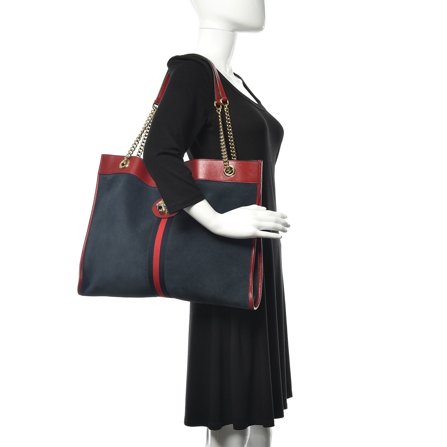 Suede Calfskin Large Rajah Chain Tote New Blue Romantic Cherry