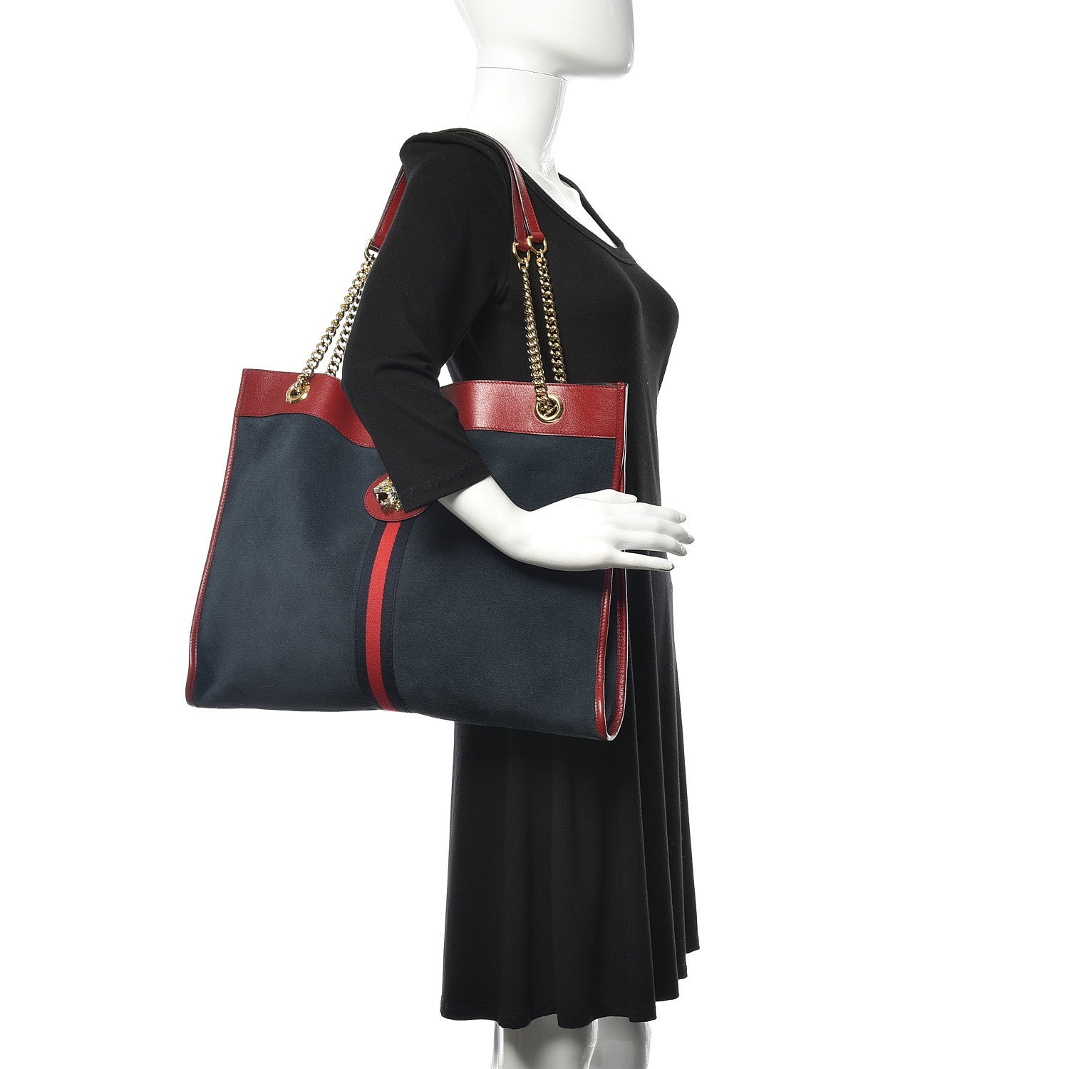 Gucci Suede Calfskin Large Rajah Chain Tote New Blue Romantic Cherry 2 of 9
