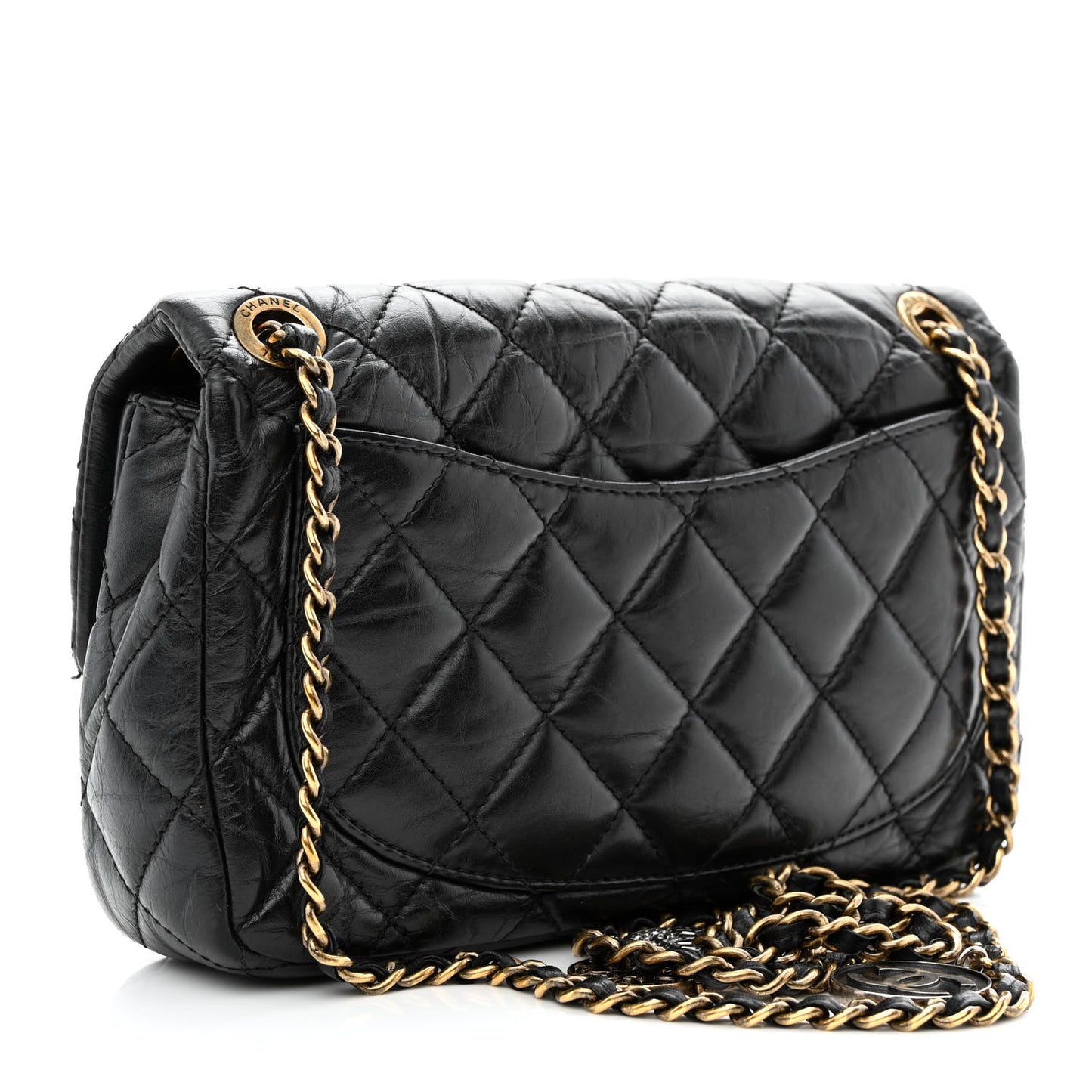 Aged Calfskin Quilted Mini Medallion Flap Black