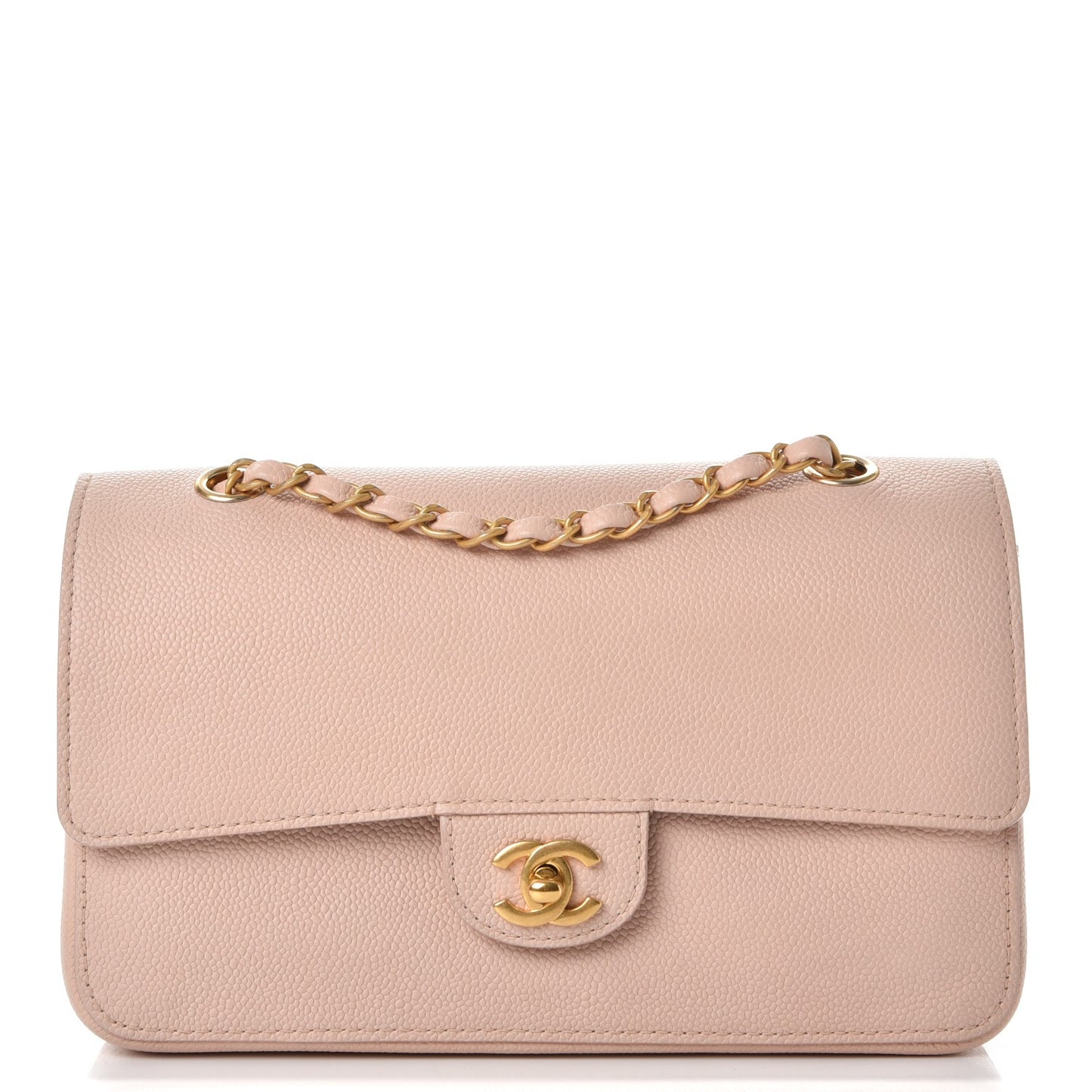 Grained Calfskin Medium Classic Pure Double Flap Nude