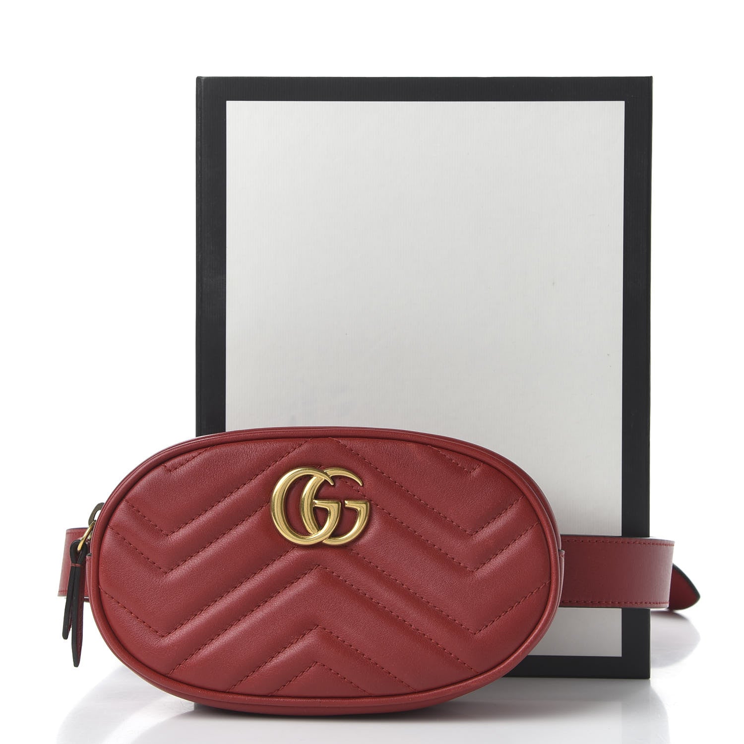 Gucci Calfskin Matelasse GG Marmont Belt Bag 95 38 Hibiscus Red 11 of 11