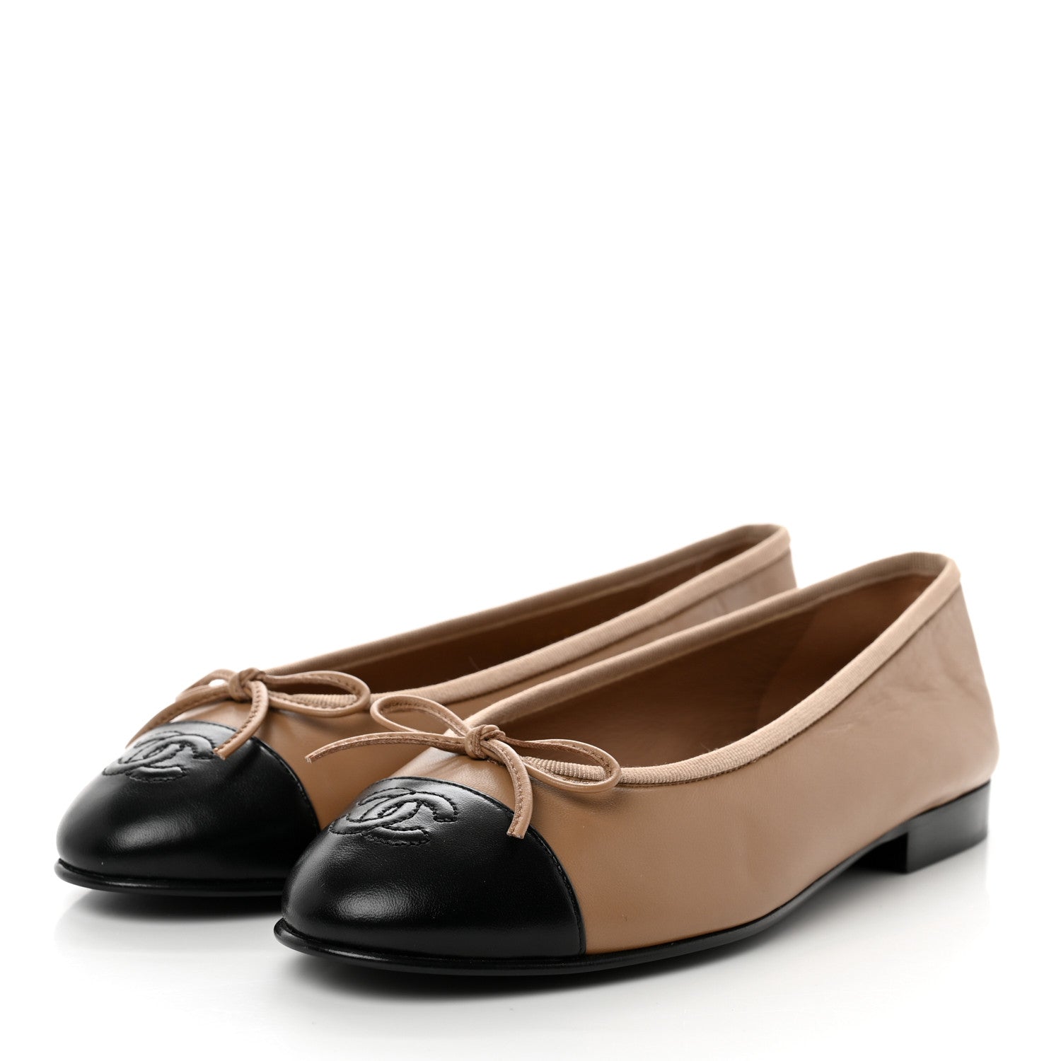 Chanel Lambskin Cap Toe CC Ballerina Flats 36 Dark Beige Black 3 of 9
