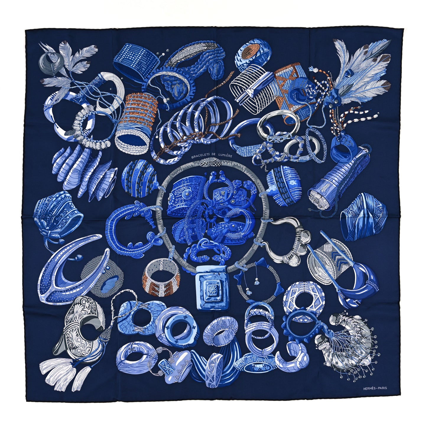Silk Bracelets de Lumiere Scarf 90 Marine Bleu Dur Gris