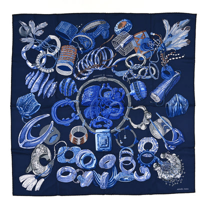 Hermes Silk Bracelets de Lumiere Scarf 90 Marine Bleu Dur Gris 1 of 3