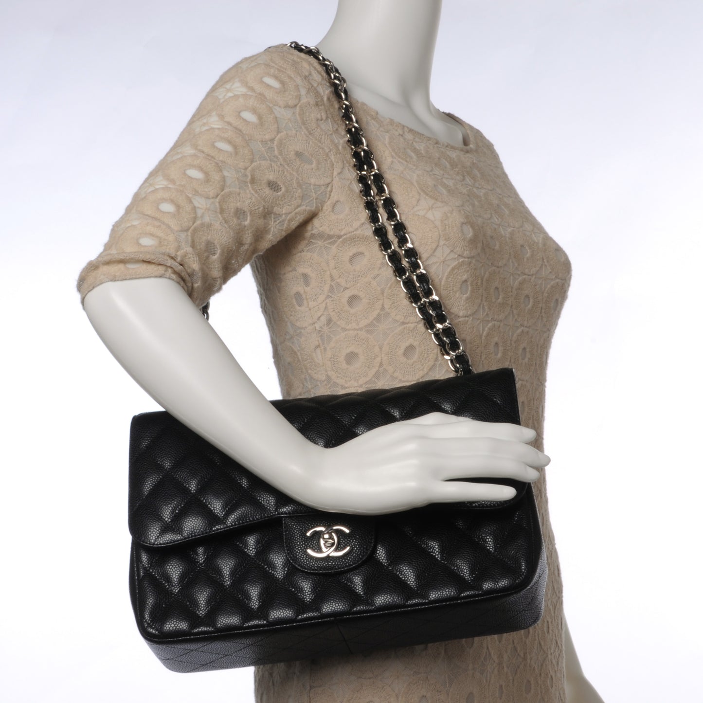 Caviar Quilted Jumbo Double Flap Black