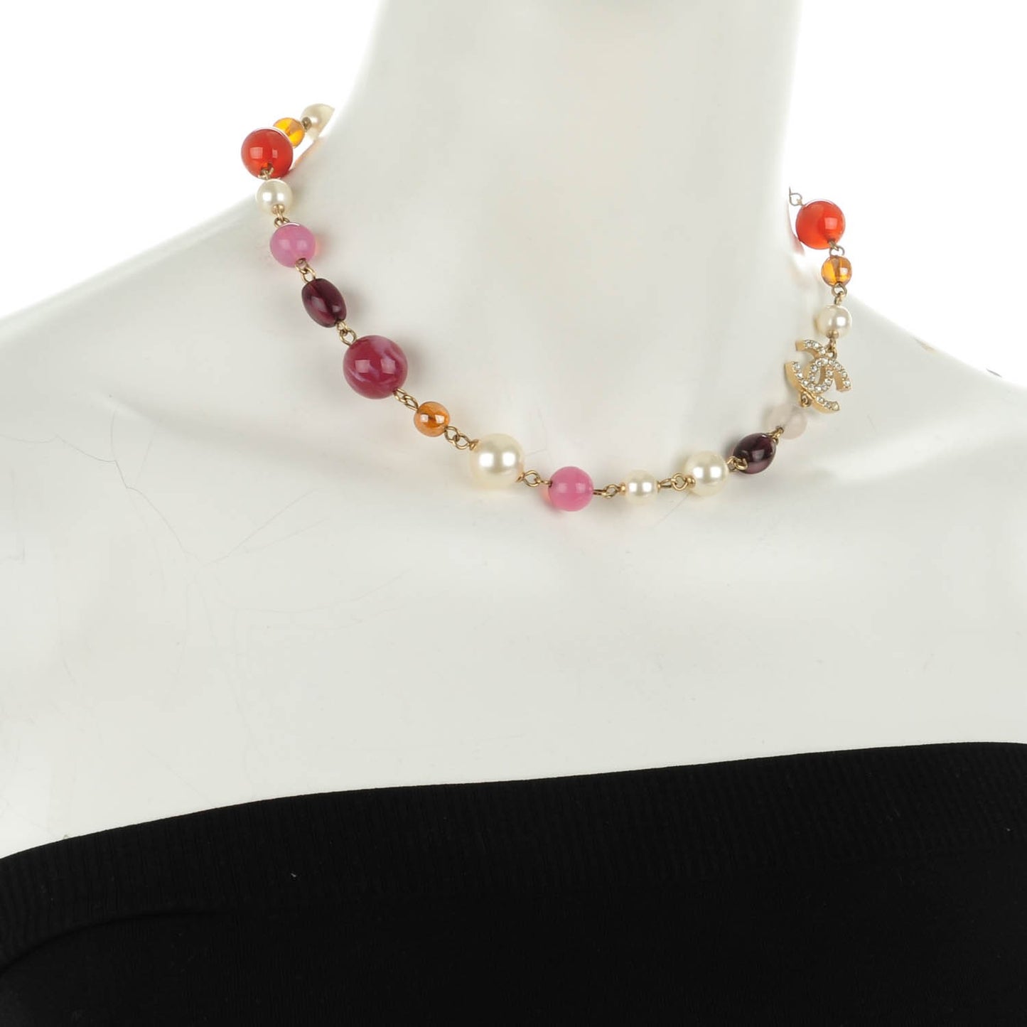 Crystal Pearl Bead CC Choker Necklace Gold Multicolor