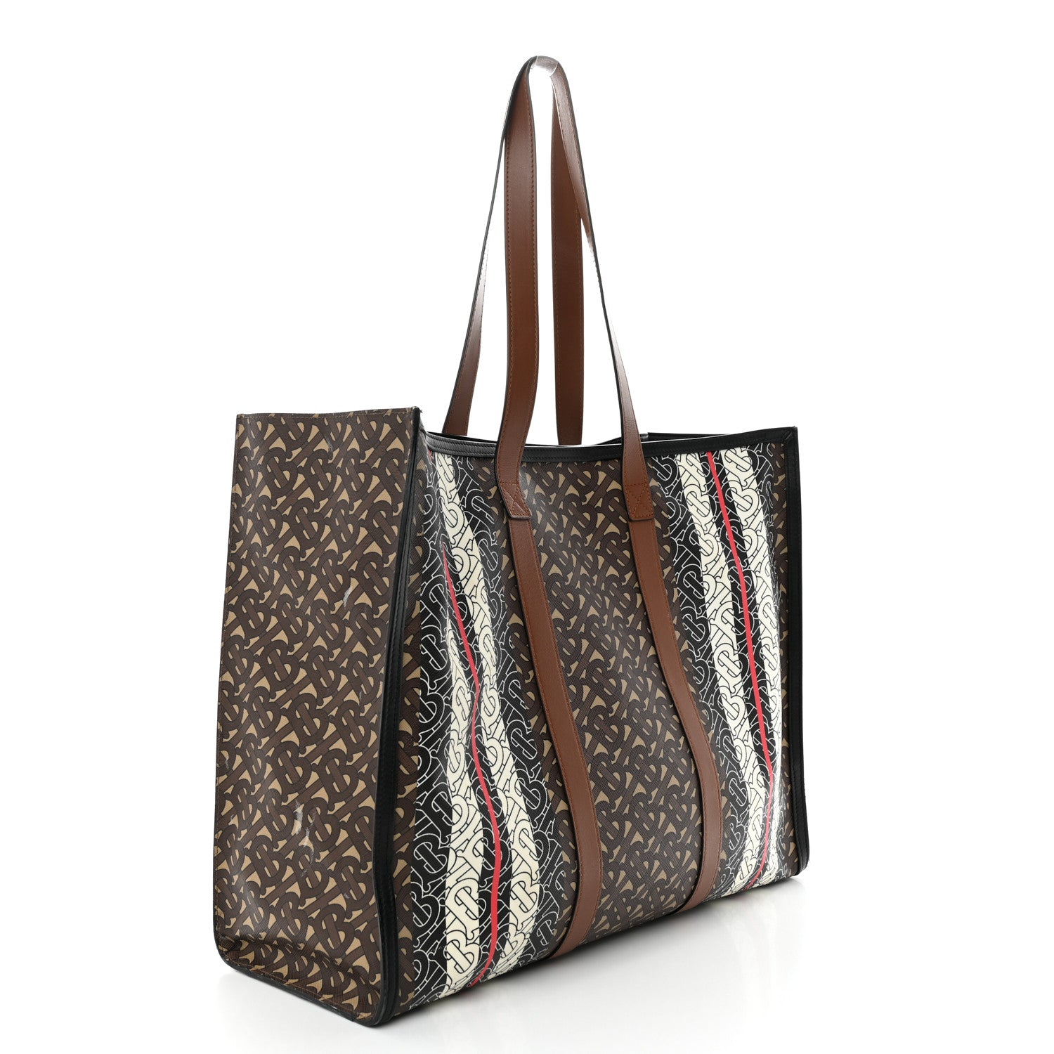 Burberry E-Canvas Monogram Stripe Book Tote Bridle Brown 3 of 21
