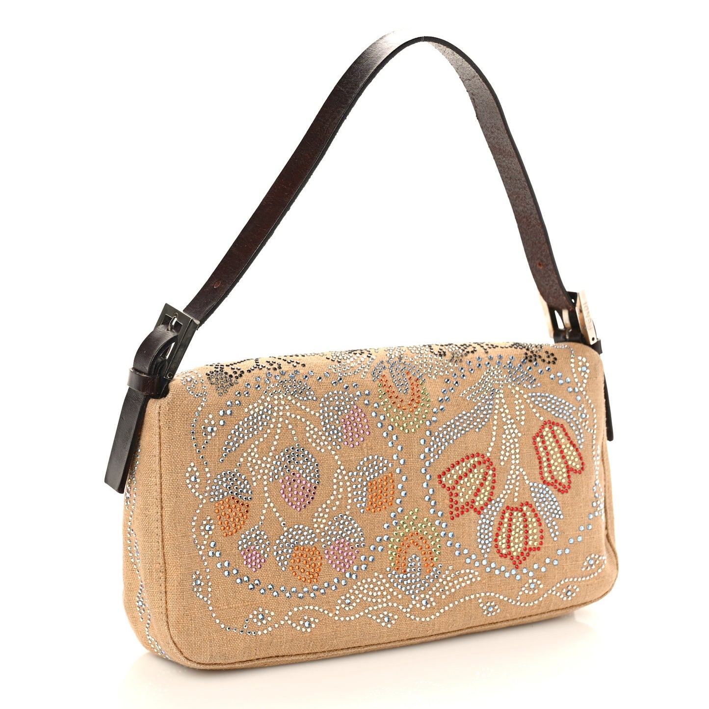 Linen Crystal Floral Beaded Baguette Beige Multicolor
