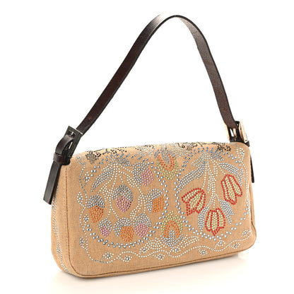 Fendi Linen Crystal Floral Beaded Baguette Beige Multicolor 3 of 8