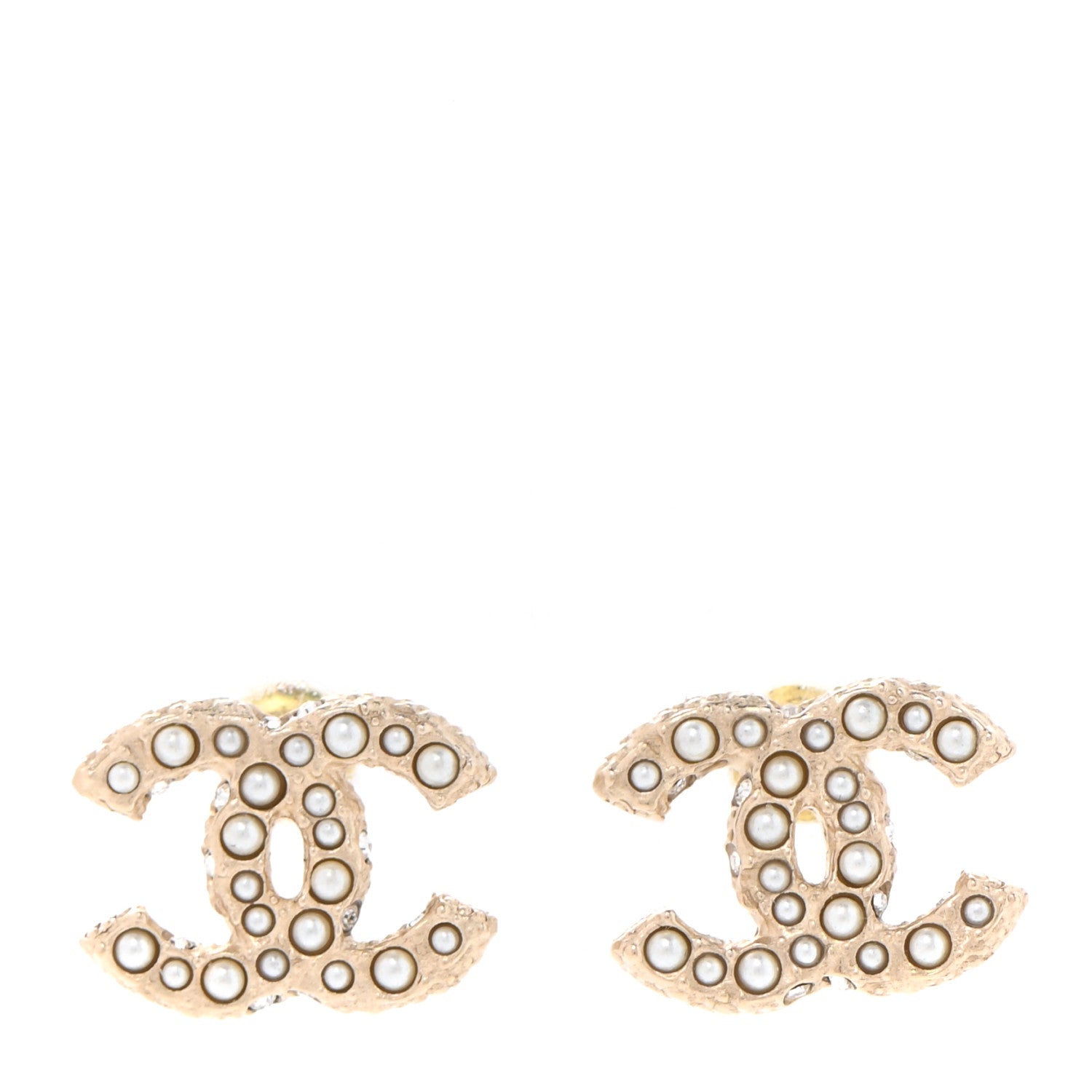 Chanel Pearl Crystal CC Earrings Light Gold 1 of 5