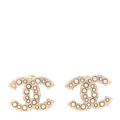 Chanel Pearl Crystal CC Earrings Light Gold 1 of 5