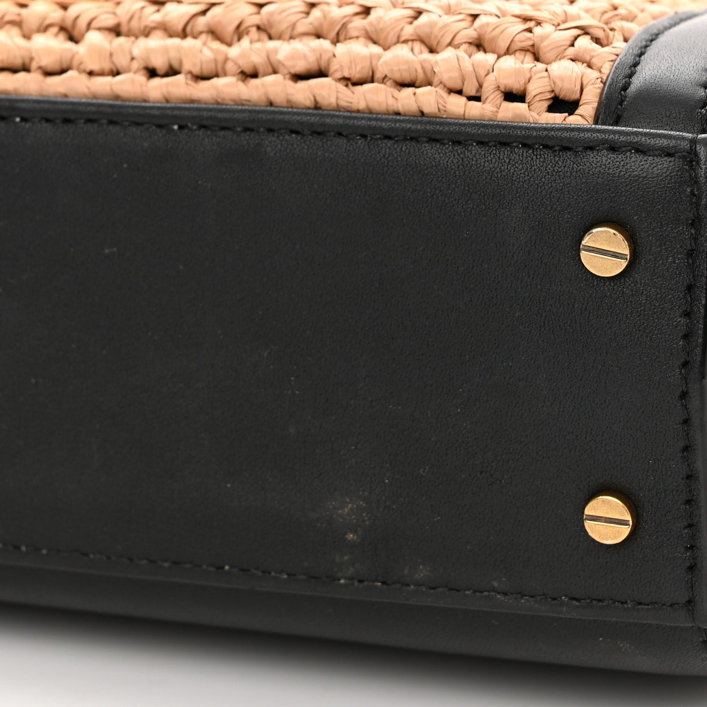 Raffia Calfskin Mini Classic Monogram Cassandra Top Handle Black Natural