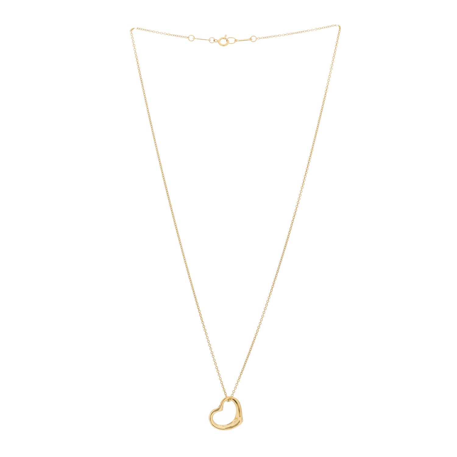 Tiffany 18K Yellow Gold 16mm Elsa Peretti Open Heart Pendant Necklace 2 of 5