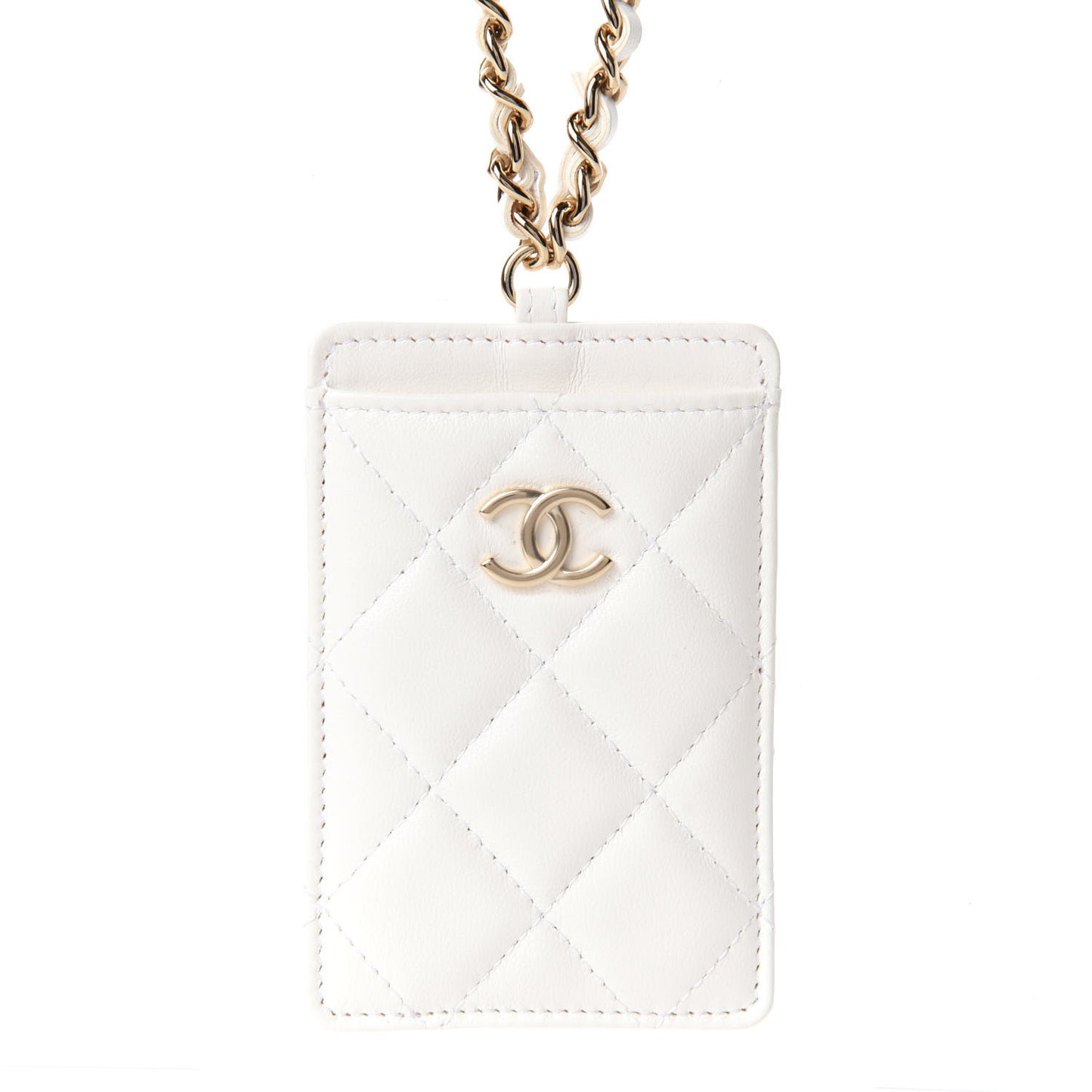 Lambskin Quilted My Chanel Lady Card Holder On Chain White