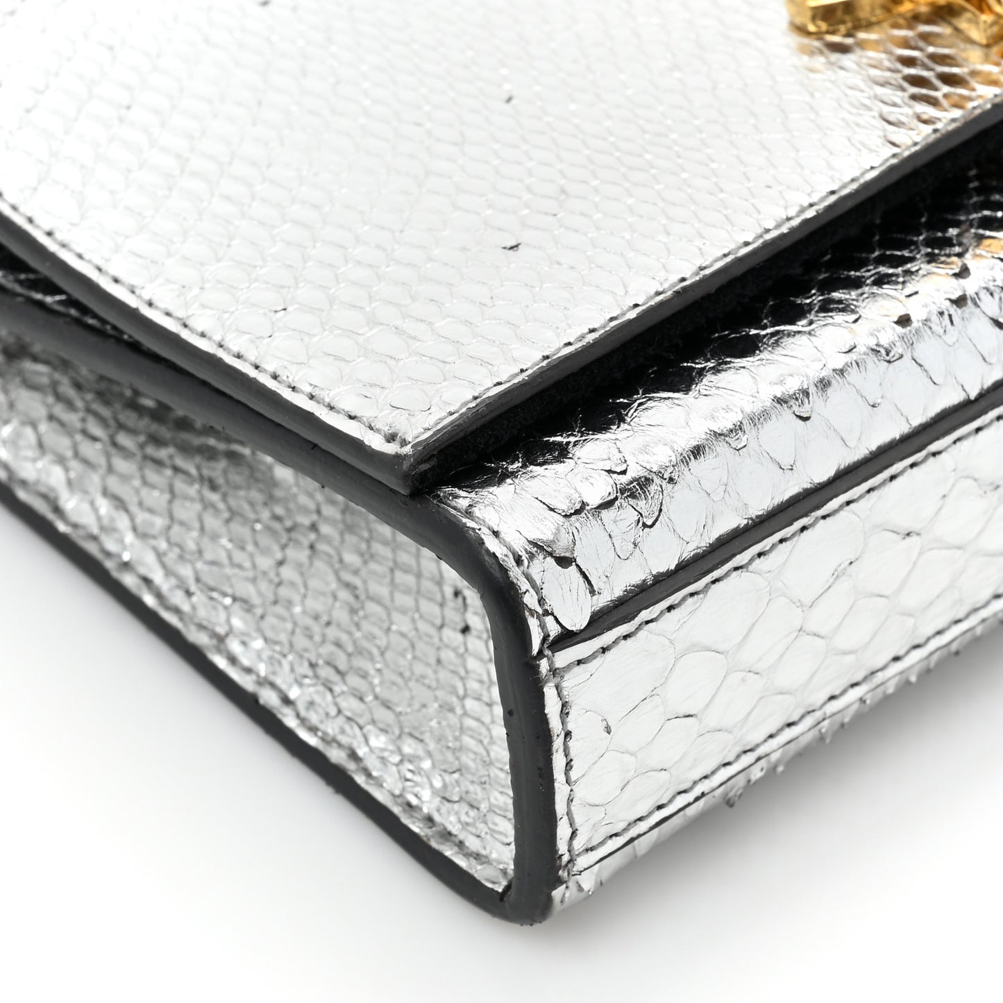 Metallic Snakeskin Small Classic Monogram Kate Tassel Satchel Silver