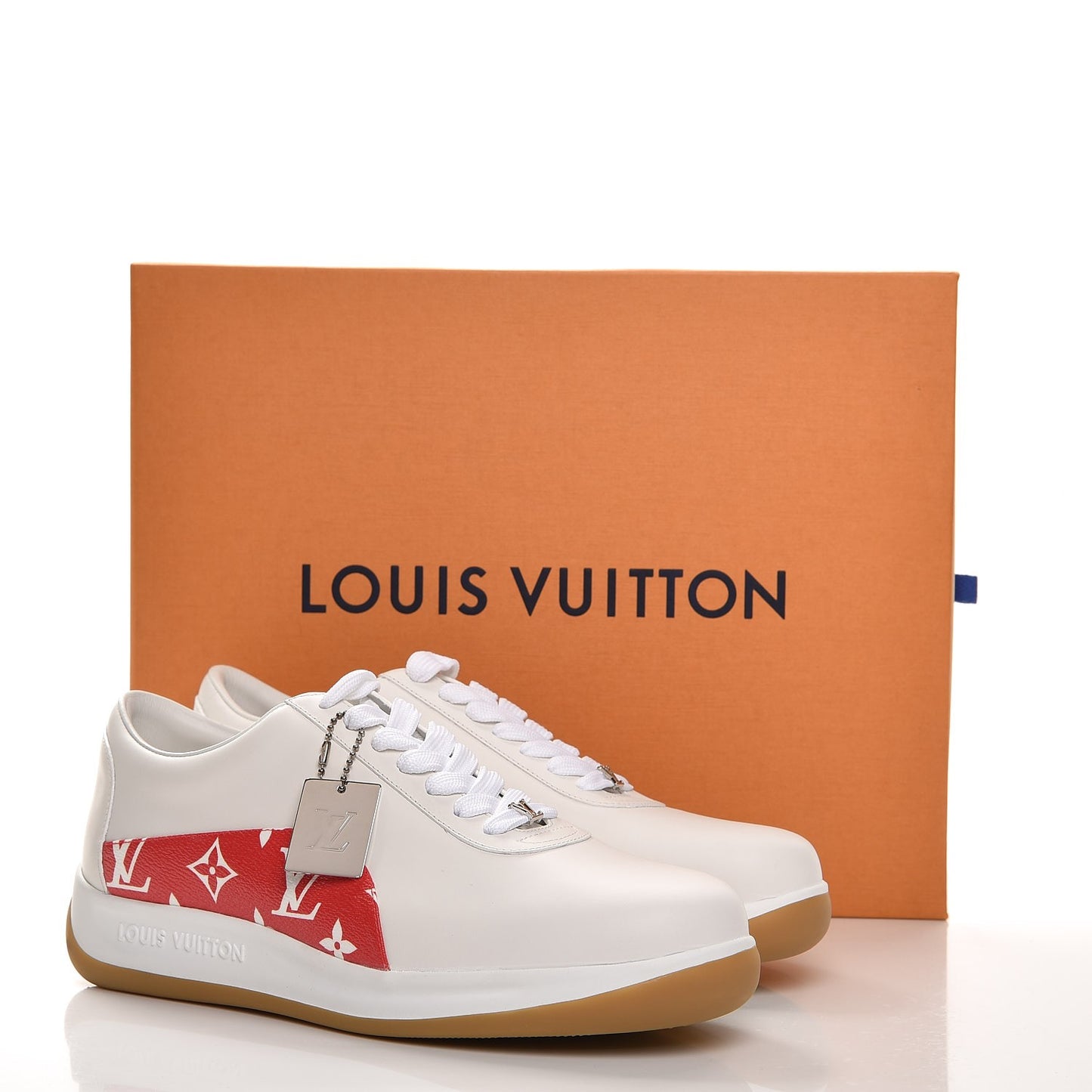 X SUPREME Calfskin Monogram Sneakers 6 White Red