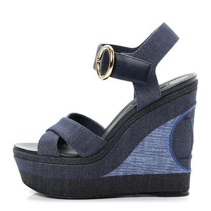 Louis Vuitton Canvas Blue Shore Wedge Sandal 36 Marine 1 of 11