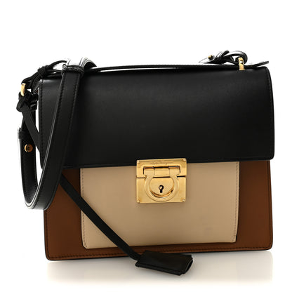 Salvatore Ferragamo Calfskin Gancio Lock Marisol Top Handle Satchel Ecorce Black 1 of 9