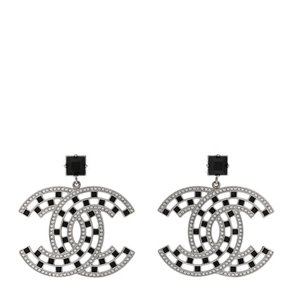 Chanel Baguette Crystal CC Drop Earrings Silver Black 1 of 4