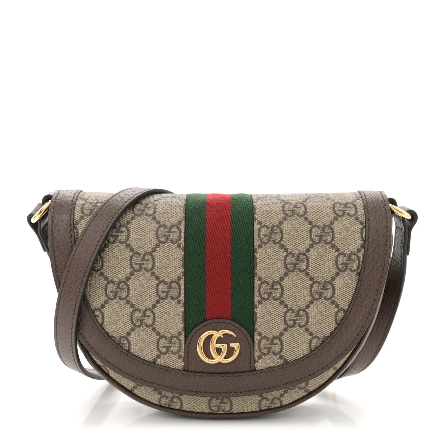 GG Supreme Monogram Textured Dollar Calfskin Web Mini Ophidia Flap Shoulder Bag Beige Ebony New Acero