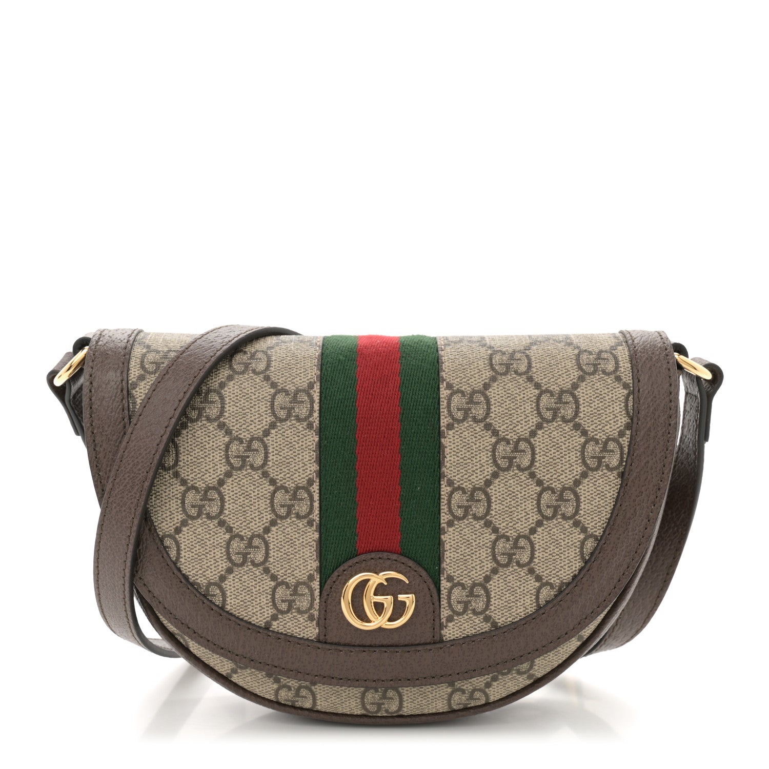 Gucci GG Supreme Monogram Textured Dollar Calfskin Web Mini Ophidia Flap Shoulder Bag Beige Ebony New Acero 1 of 11