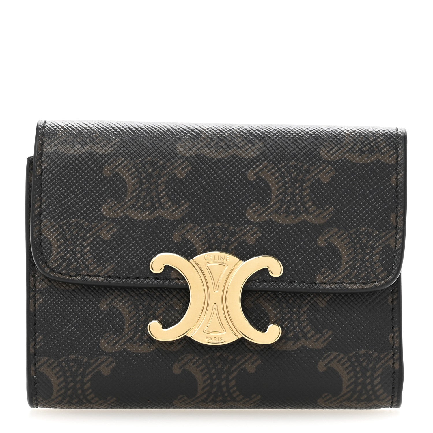 Celine Canvas Triomphe Compact Triomphe Wallet With Coin Purse Tan 1 of 10