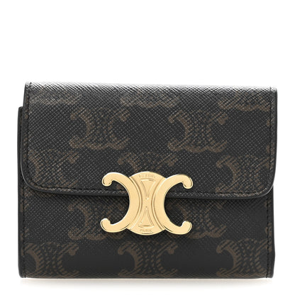 Celine Canvas Triomphe Compact Triomphe Wallet With Coin Purse Tan 1 of 10