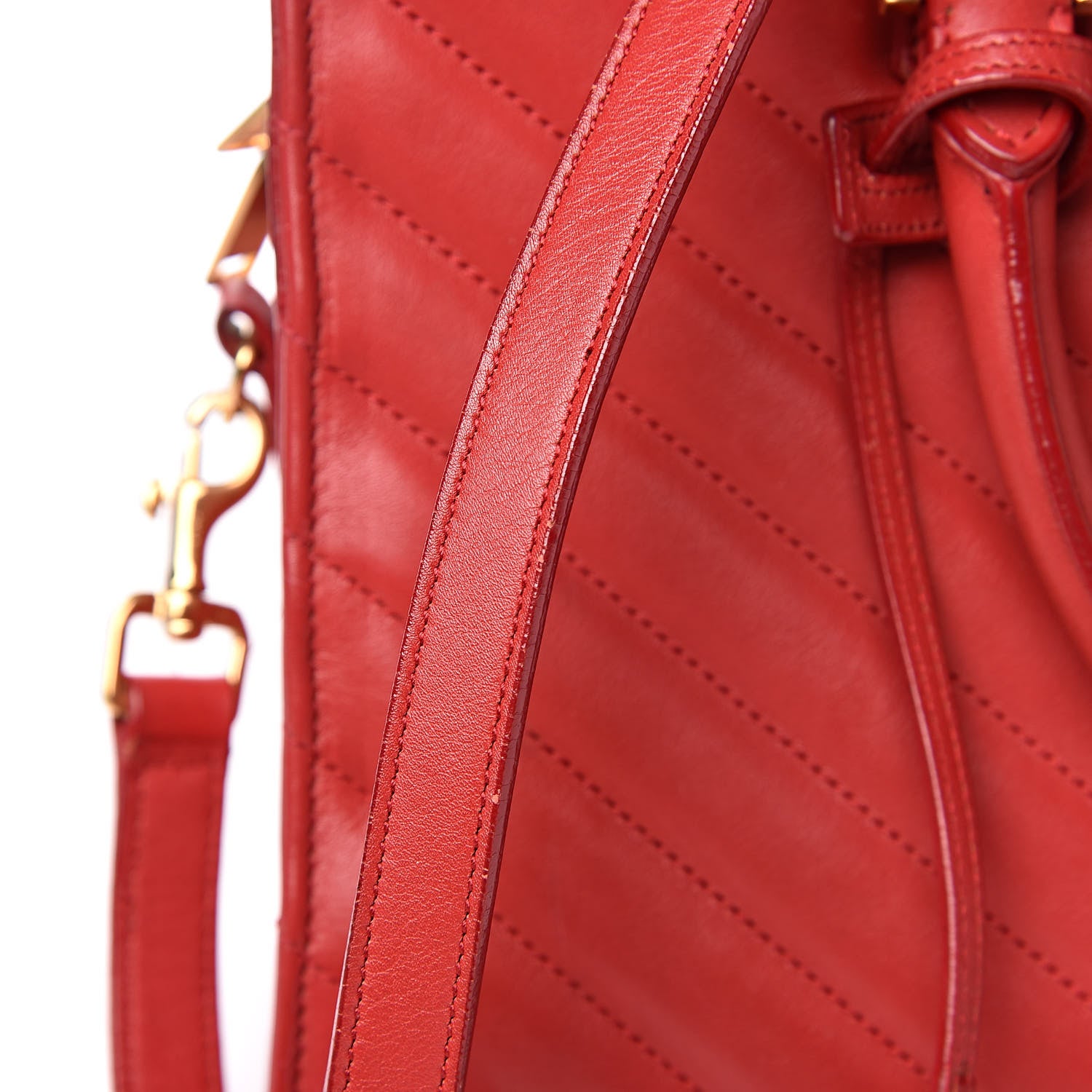 Saint Laurent Calfskin Matelasse Chevron Small Monogram Cabas Lipstick Red 11 of 13