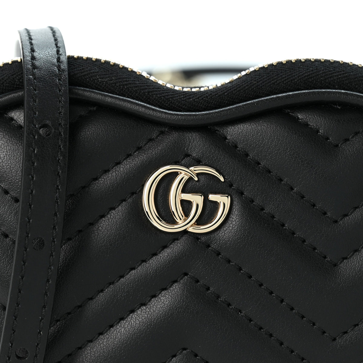 Gucci Calfskin Matelasse Mini GG Marmont Heart Shoulder Bag Black 7 of 9